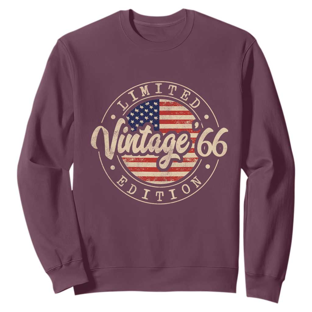 Vintage 1966 Stamp Sweatshirt Funny 60th Birthday USA Flag 60 Year Old Bday TS10 Maroon Print Your Wear