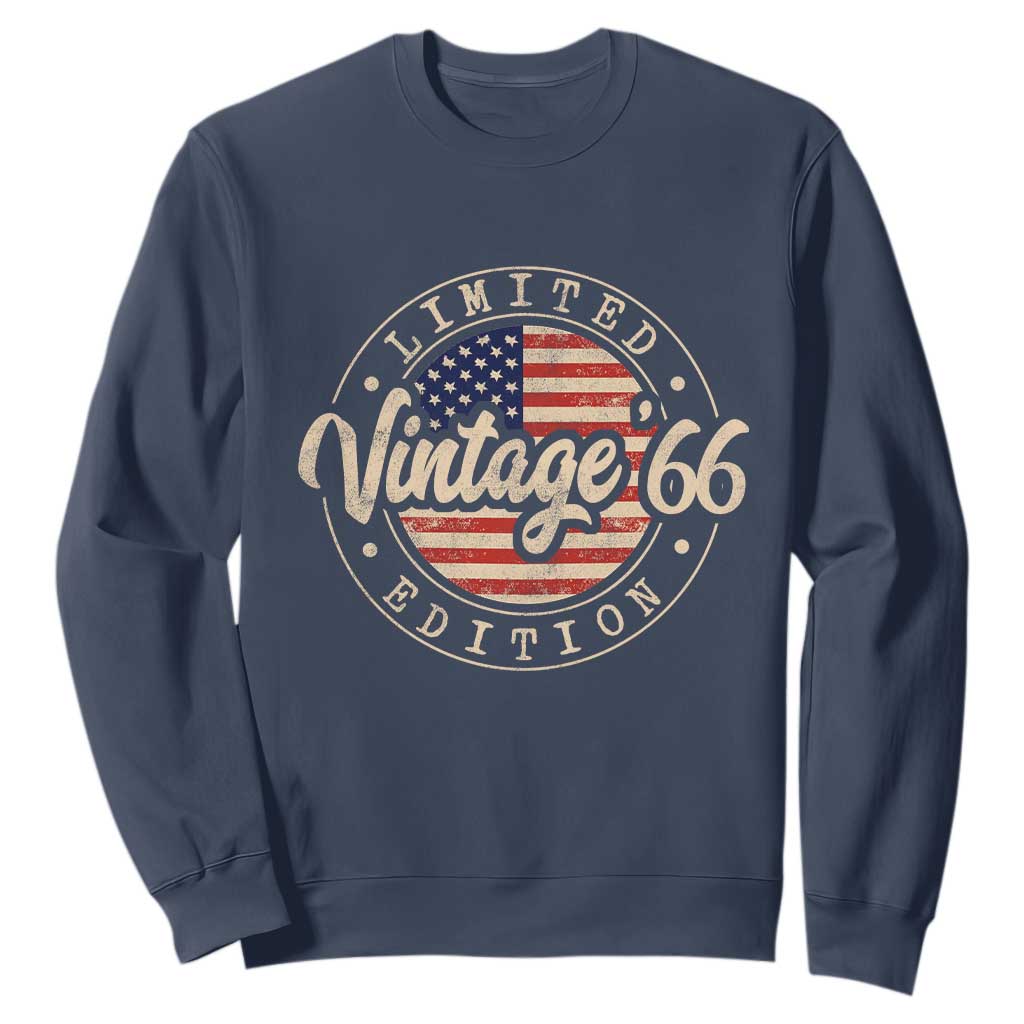 Vintage 1966 Stamp Sweatshirt Funny 60th Birthday USA Flag 60 Year Old Bday TS10 Navy Print Your Wear
