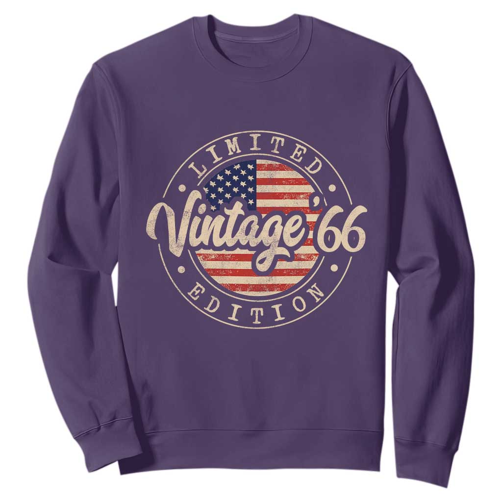 Vintage 1966 Stamp Sweatshirt Funny 60th Birthday USA Flag 60 Year Old Bday TS10 Purple Print Your Wear