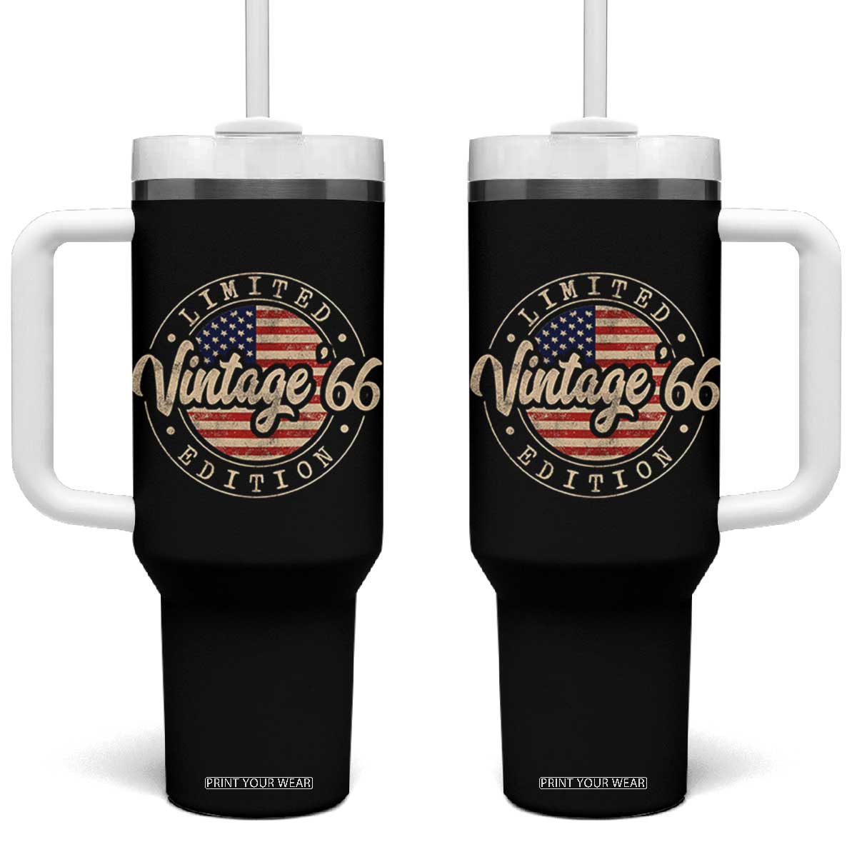 Vintage 1966 Stamp Tumbler With Handle Funny 60th Birthday USA Flag 60 Year Old Bday TS10 One Size: 40 oz Black Print Your Wear
