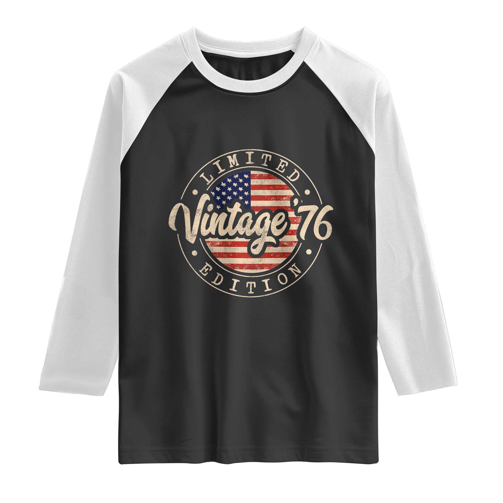 Vintage 1976 Stamp Raglan Shirt Funny 50th Birthday USA Flag 50 Year Old Bday TS10 Black White Print Your Wear
