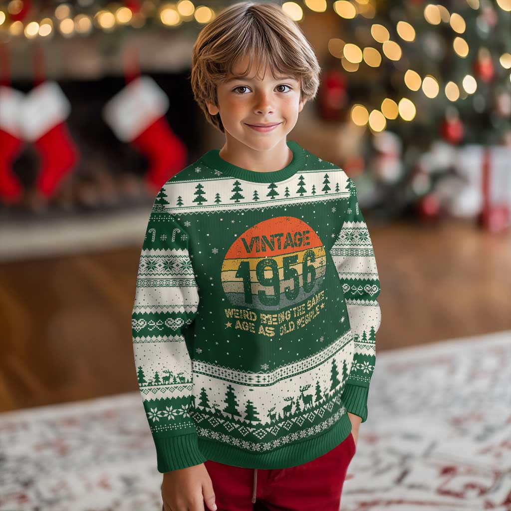 70th Birthday Ugly Christmas Sweater Retro 1956 Weird Being The Same Age As Old People TS10 Forest Green Beige Print Your Wear
