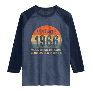 60th Birthday Raglan Shirt Retro 1966 Weird Being The Same Age As Old People TS10 Heather Denim Navy Print Your Wear