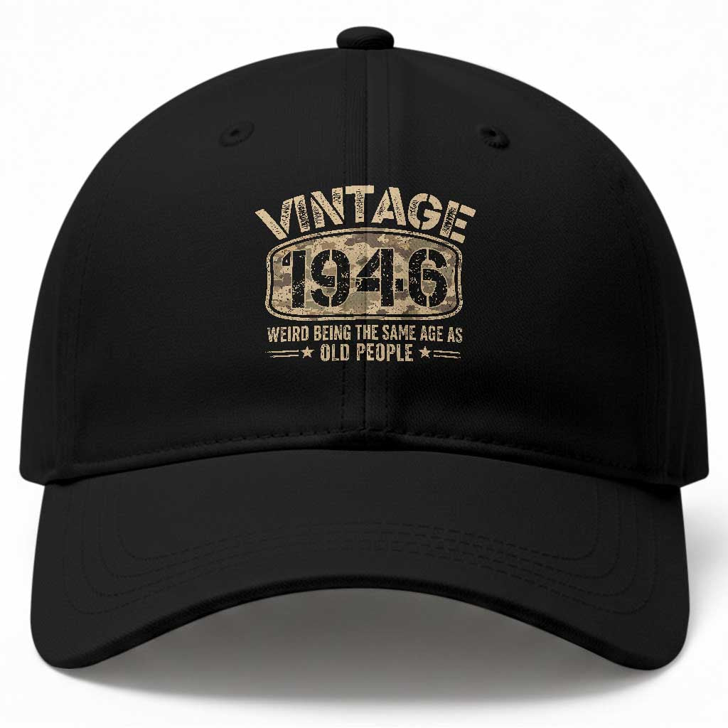 80th Birthday Gift For Men Baseball Cap Retro Camo 1946 Weird Being The Same Age As Old People TS10 Print Your Wear