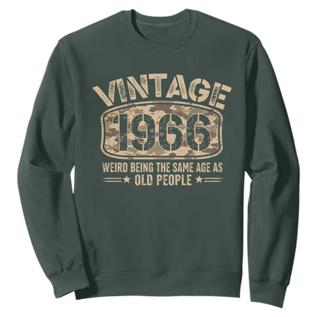 60th Birthday Gift For Men Sweatshirt Retro Camo 1966 Weird Being The Same Age As Old People TS10 Dark Forest Green Print Your Wear