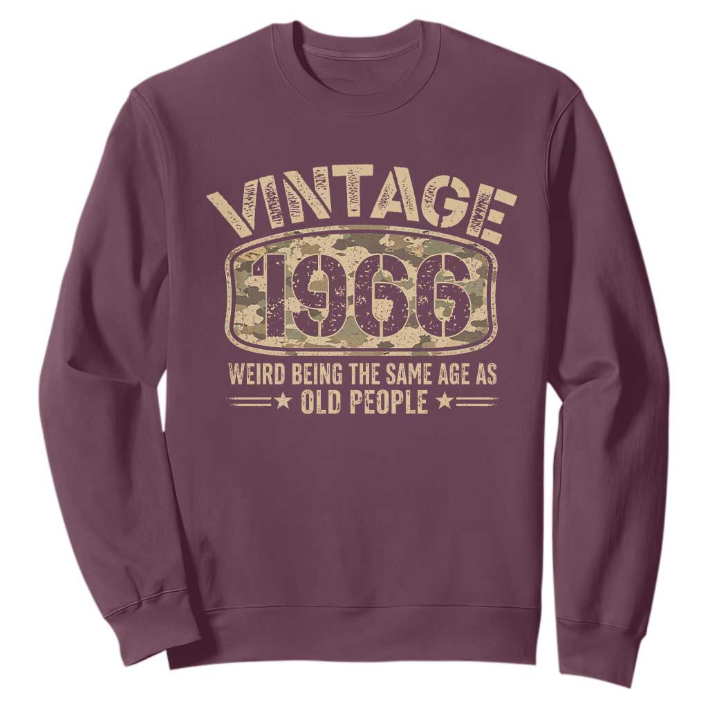 60th Birthday Gift For Men Sweatshirt Retro Camo 1966 Weird Being The Same Age As Old People TS10 Maroon Print Your Wear