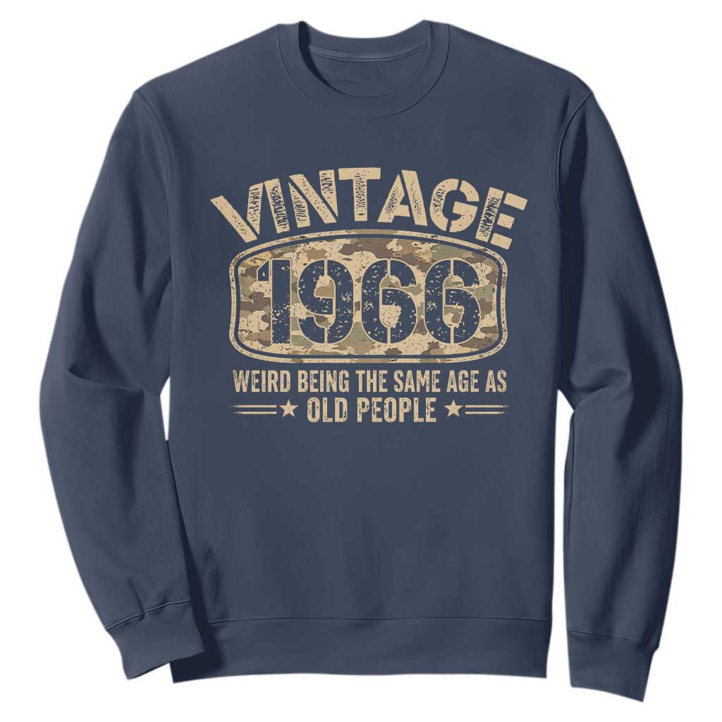 60th Birthday Gift For Men Sweatshirt Retro Camo 1966 Weird Being The Same Age As Old People TS10 Navy Print Your Wear