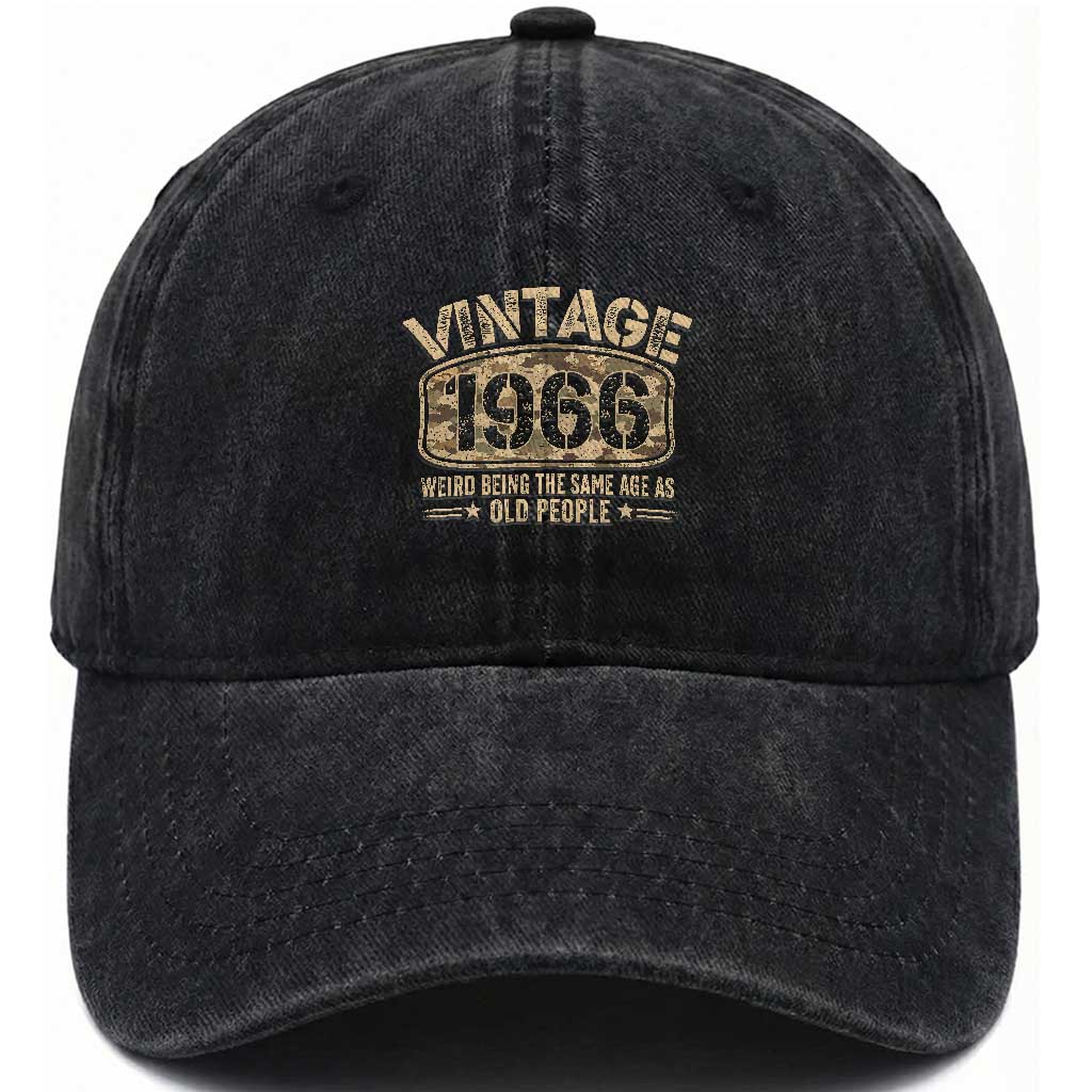 60th Birthday Gift For Men Washed Cotton Baseball Cap Retro Camo 1966 Weird Being The Same Age As Old People TS10 Print Your Wear