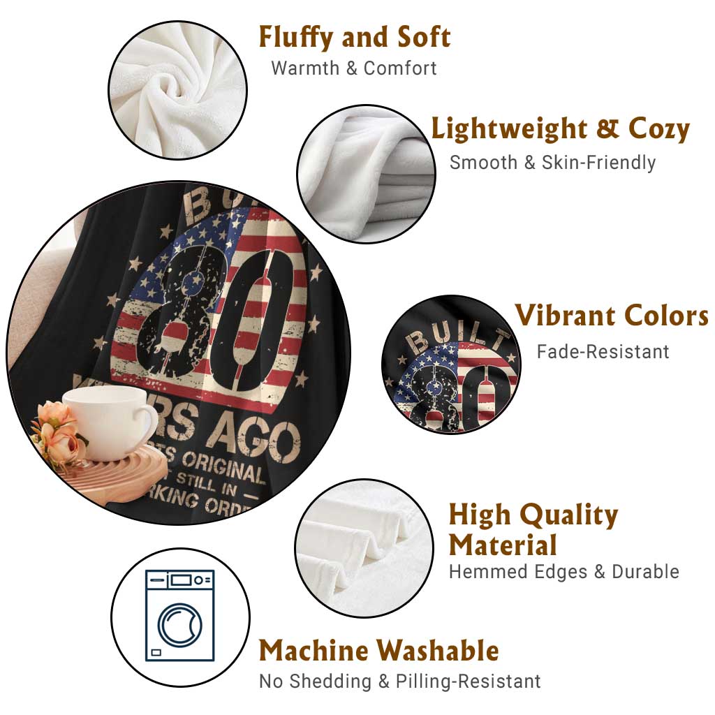 Funny 80th Birthday Throw Blanket Vintage US Flag Built 80 Years Ago Parts Original TS10 Print Your Wear