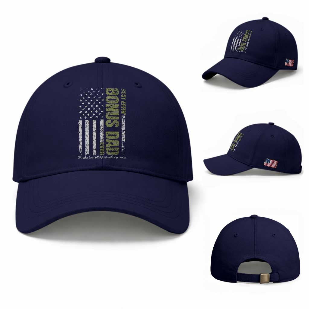 Best Effin Bonus Dad Ever Baseball Cap Vintage Step Dad American Flag TS10 Baseball Cap Universal Fit Dark Blue Print Your Wear