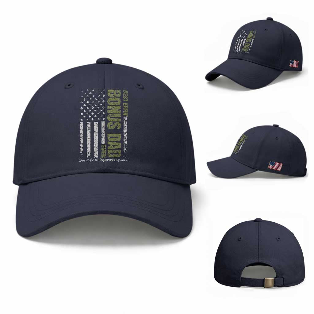 Best Effin Bonus Dad Ever Baseball Cap Vintage Step Dad American Flag TS10 Baseball Cap Universal Fit Navy Print Your Wear