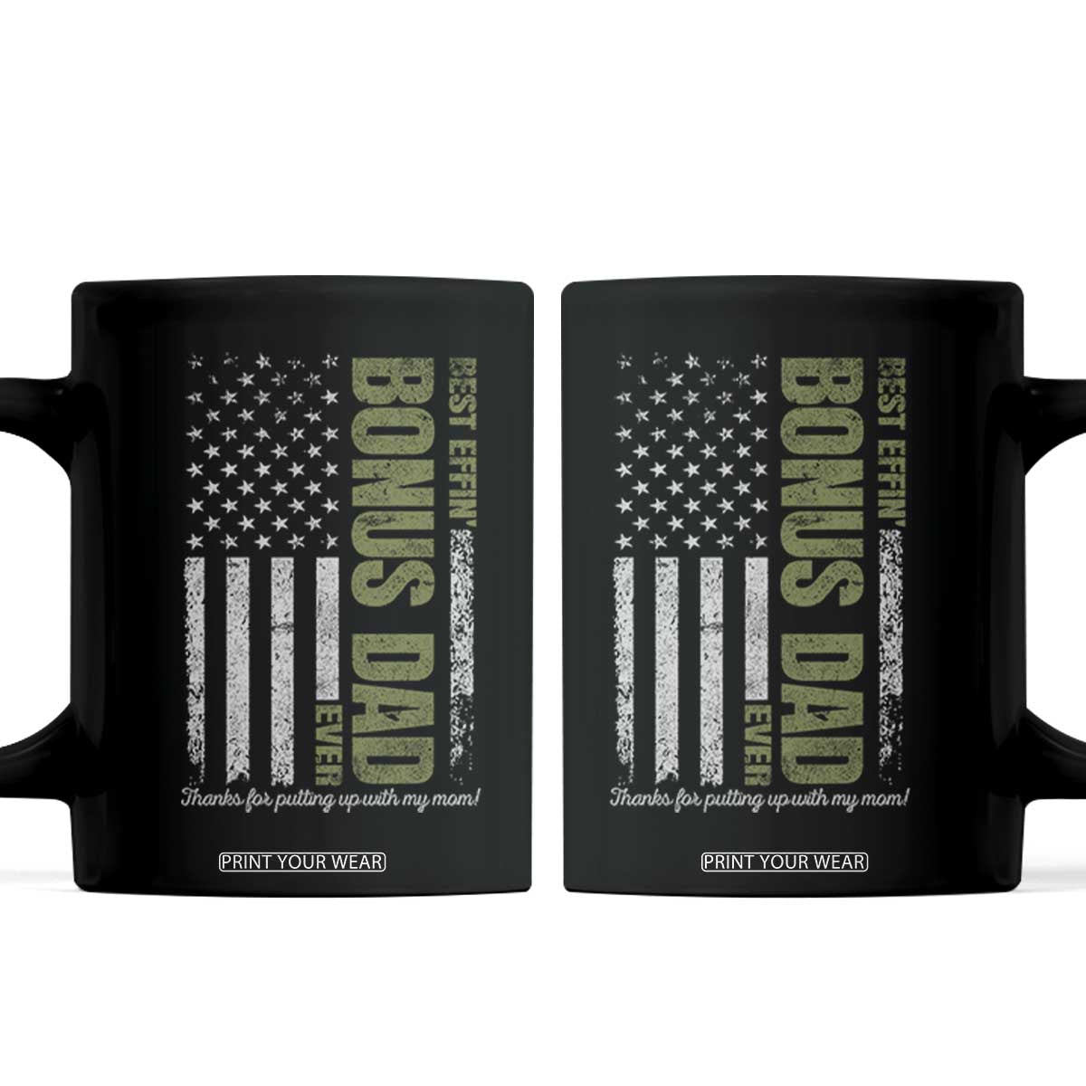 Best Effin Bonus Dad Ever Coffee Mug Vintage Step Dad American Flag TS10 Black Print Your Wear