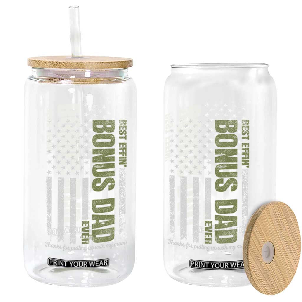 Best Effin Bonus Dad Ever Glass Can Vintage Step Dad American Flag TS10 Print Your Wear