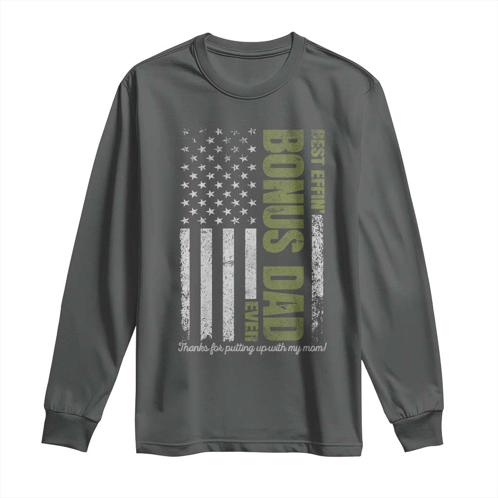 Best Effin Bonus Dad Ever Long Sleeve Shirt Vintage Step Dad American Flag TS10 Dark Heather Print Your Wear