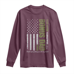 Best Effin Bonus Dad Ever Long Sleeve Shirt Vintage Step Dad American Flag TS10 Maroon Print Your Wear