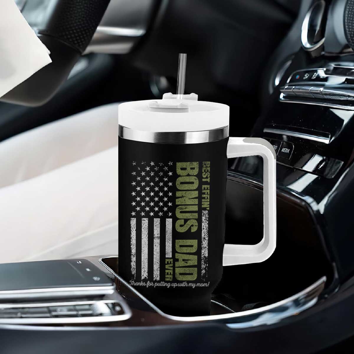 Best Effin Bonus Dad Ever Tumbler With Handle Vintage Step Dad American Flag TS10 Print Your Wear