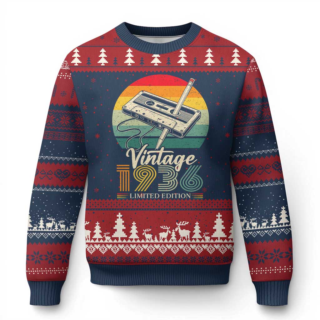 Vintage 1936 Ugly Christmas Sweater 90th Birthday Turning 90 Year Old Gifts TS10 Navy Red Print Your Wear