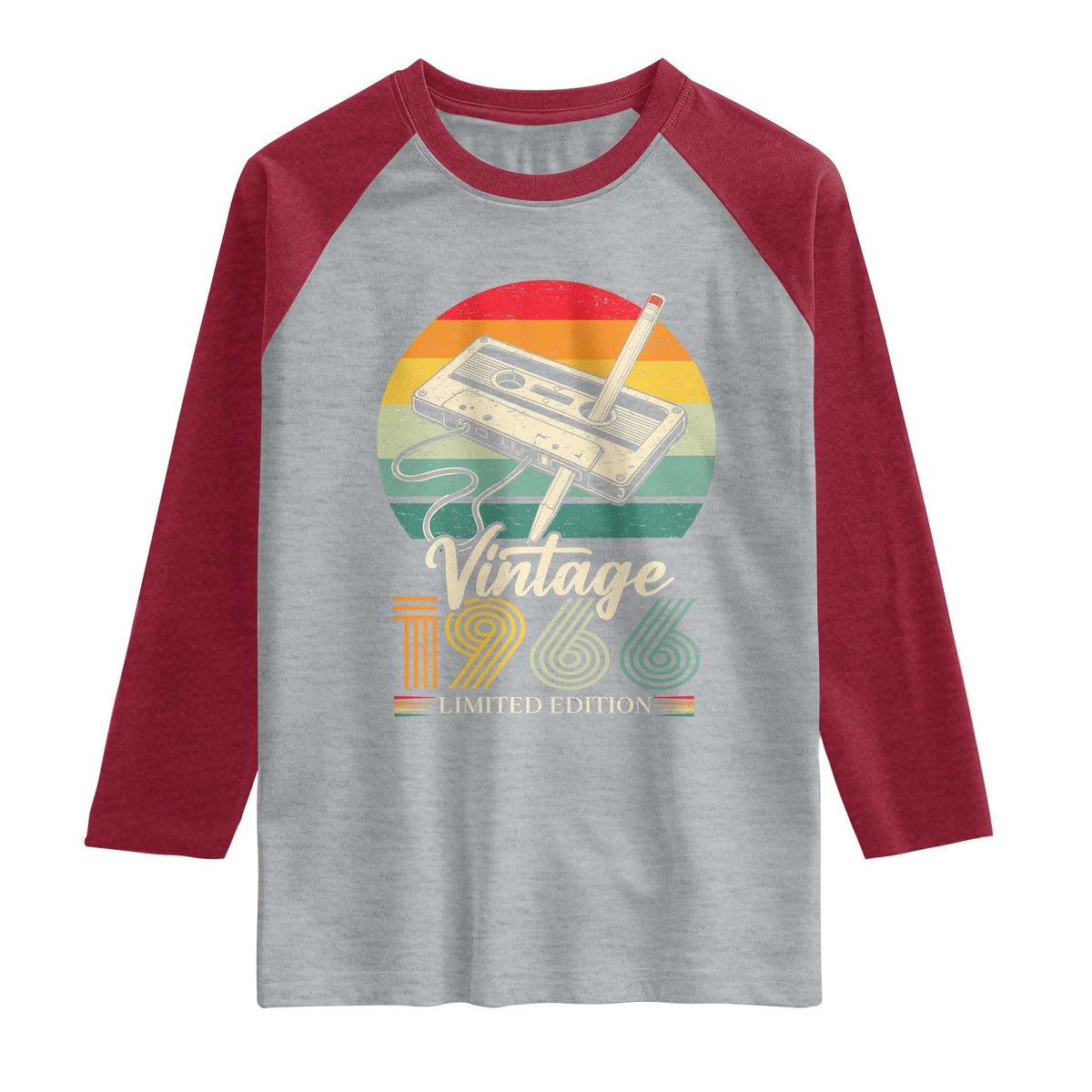 Vintage 1966 Raglan Shirt 60th Birthday Turning 60 Year Old Gifts TS10 Heather Gray Heather Red Print Your Wear