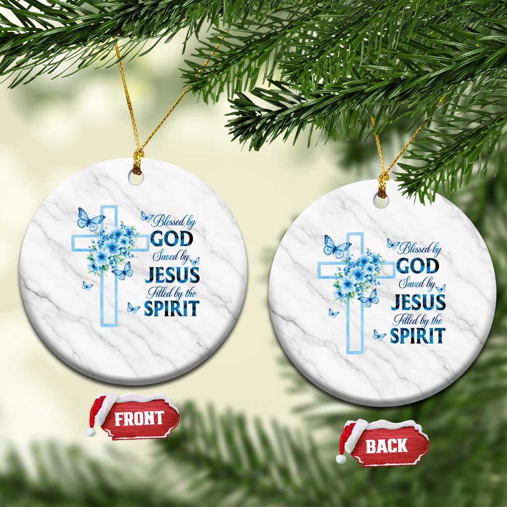 Christian Jesus Ceramic Ornament Blessed By God Saved By Jesus Blue Floral Cross Butterfly Art TS10 1pc White Marble Print Your Wear
