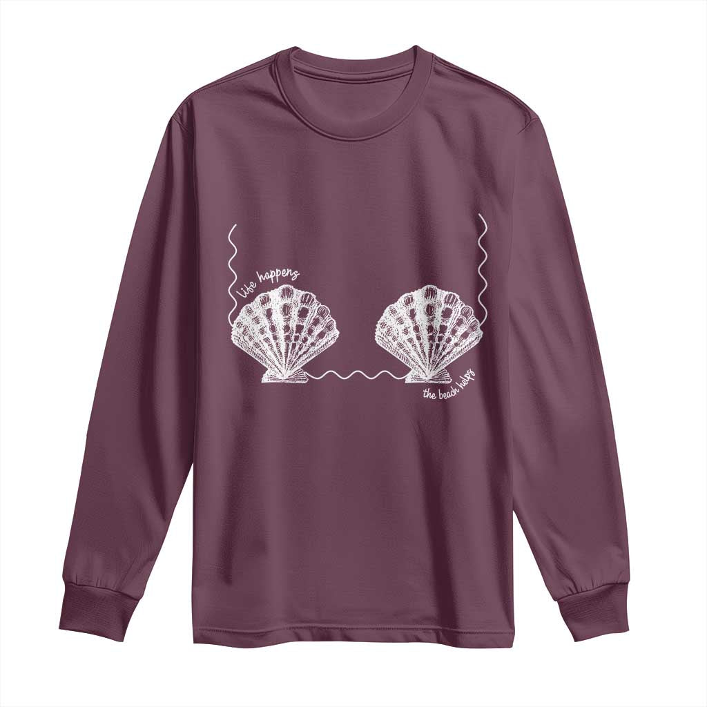 Seashell Bra Long Sleeve Shirt Mermaid Cute Summer Beach Vacation TS10 Maroon Print Your Wear