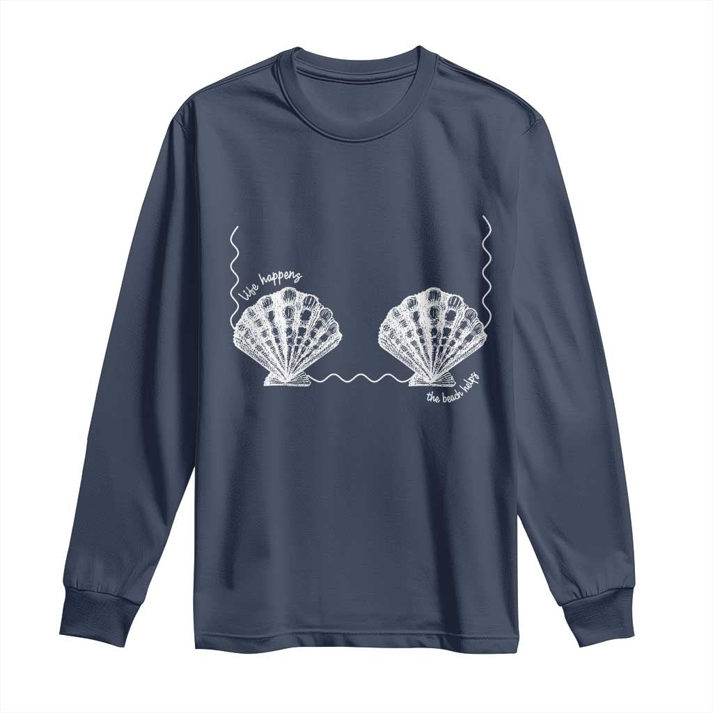 Seashell Bra Long Sleeve Shirt Mermaid Cute Summer Beach Vacation TS10 Navy Print Your Wear