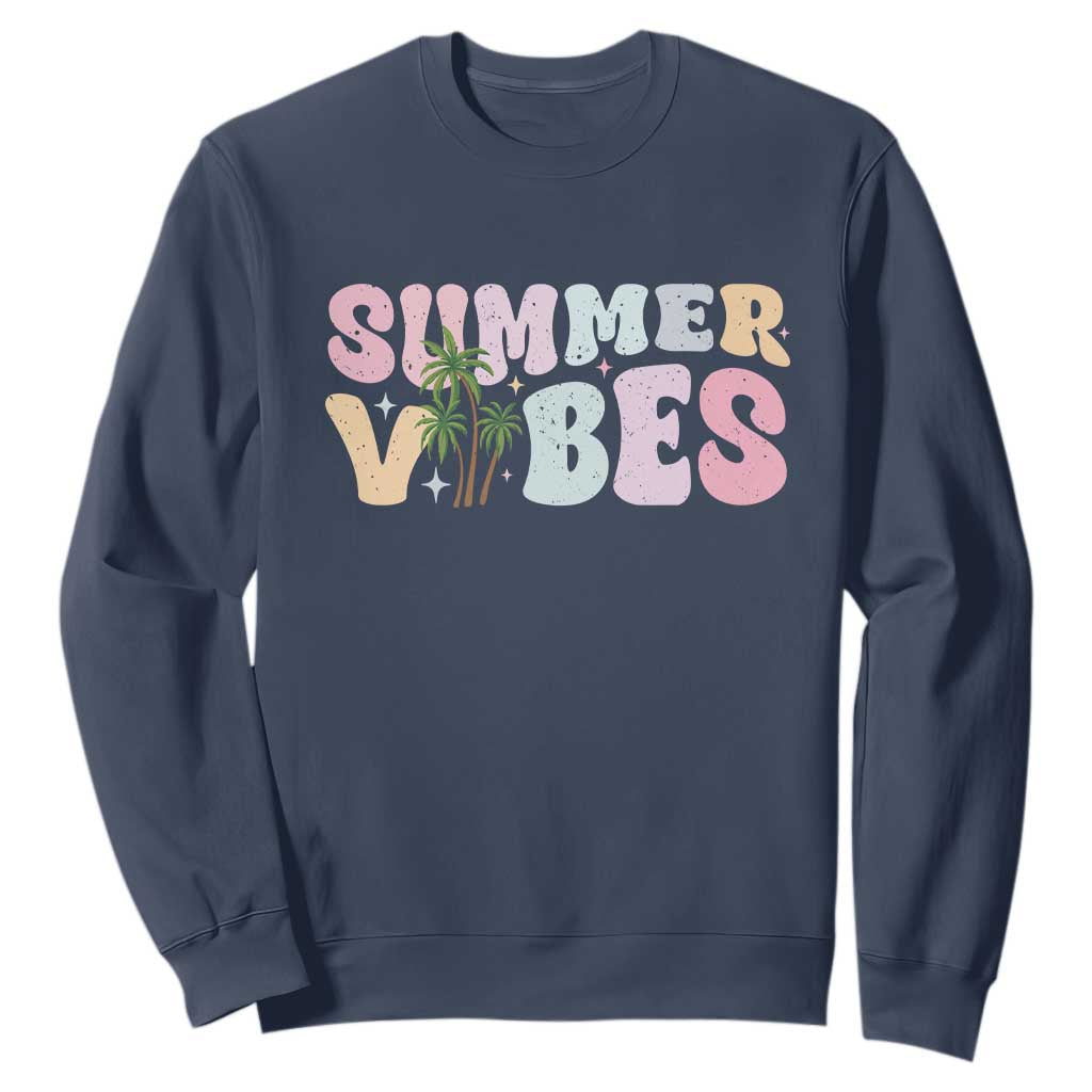 Summer Vibes Sweatshirt Beach Life Gift Distressed Beach Mom TS10 Navy Print Your Wear