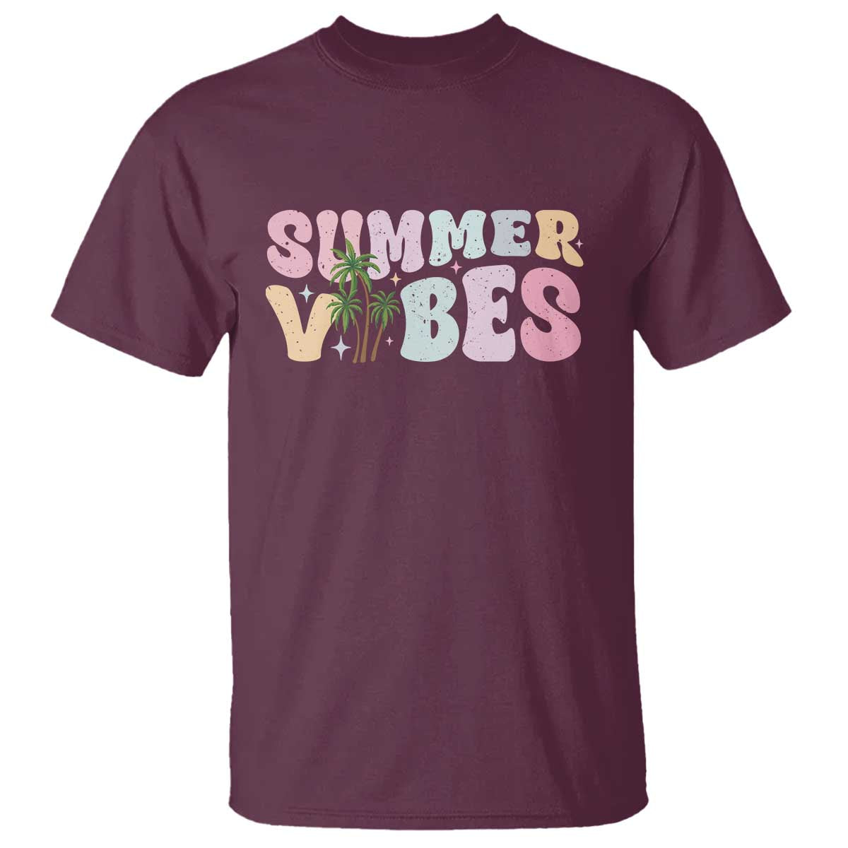 Summer Vibes T Shirt Beach Life Gift Distressed Beach Mom TS10 Maroon Print Your Wear