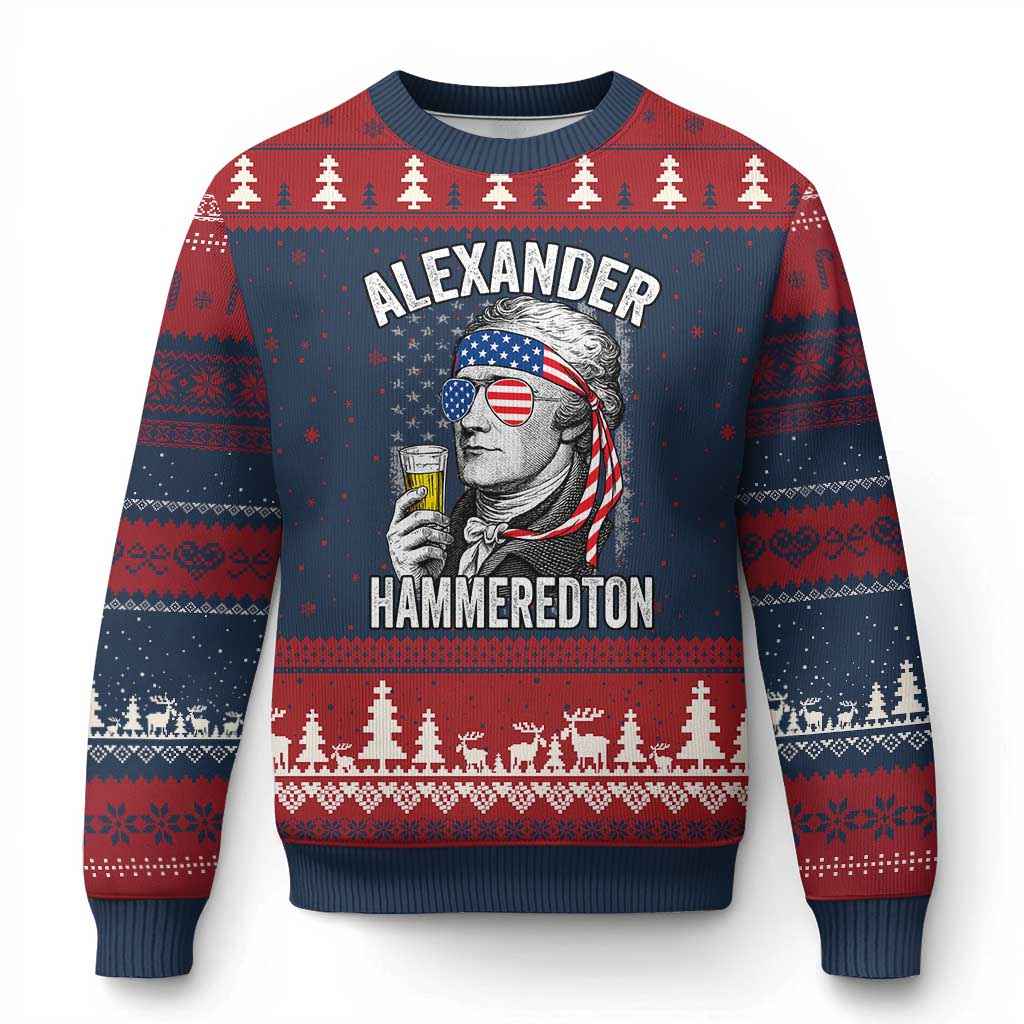 Funny Hamilton Drinking Ugly Christmas Sweater Alexander Hammeredton 4th of July Beer Merica Flag TS10 Navy Red Print Your Wear
