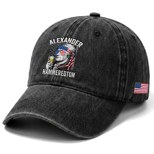 Funny Hamilton Drinking Washed Cotton Baseball Cap Alexander Hammeredton 4th of July Beer Merica Flag TS10 Print Your Wear