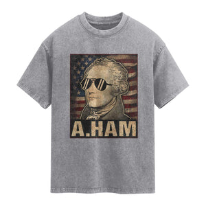Alexander Hamilton Washed Cotton T-Shirt Vintage American Flag