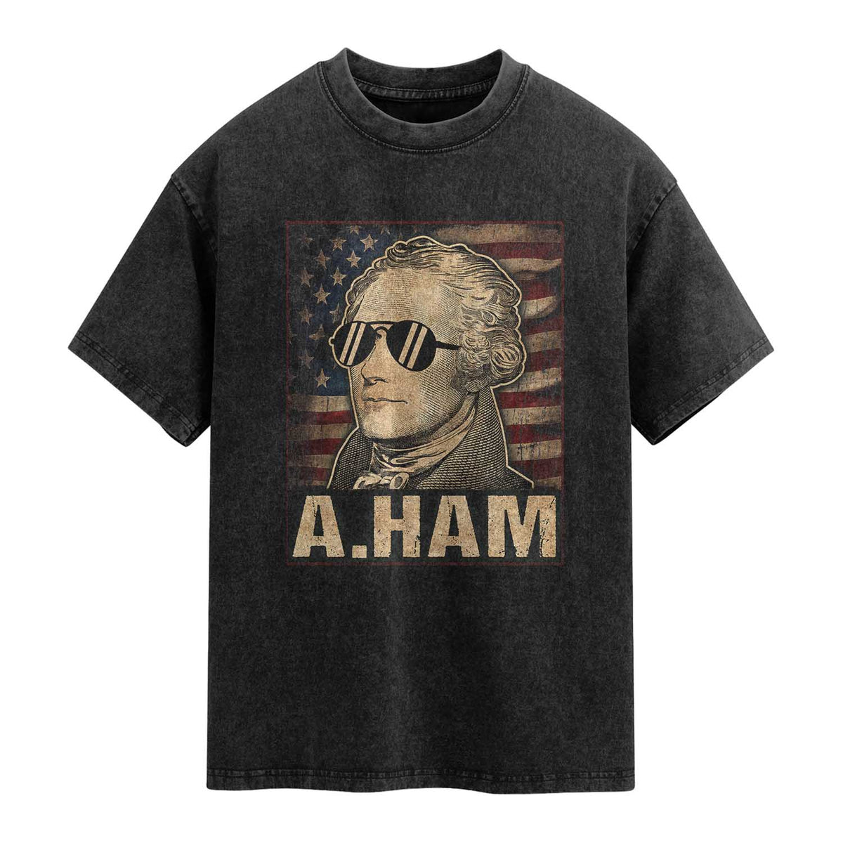 Alexander Hamilton Washed Cotton T-Shirt Vintage American Flag