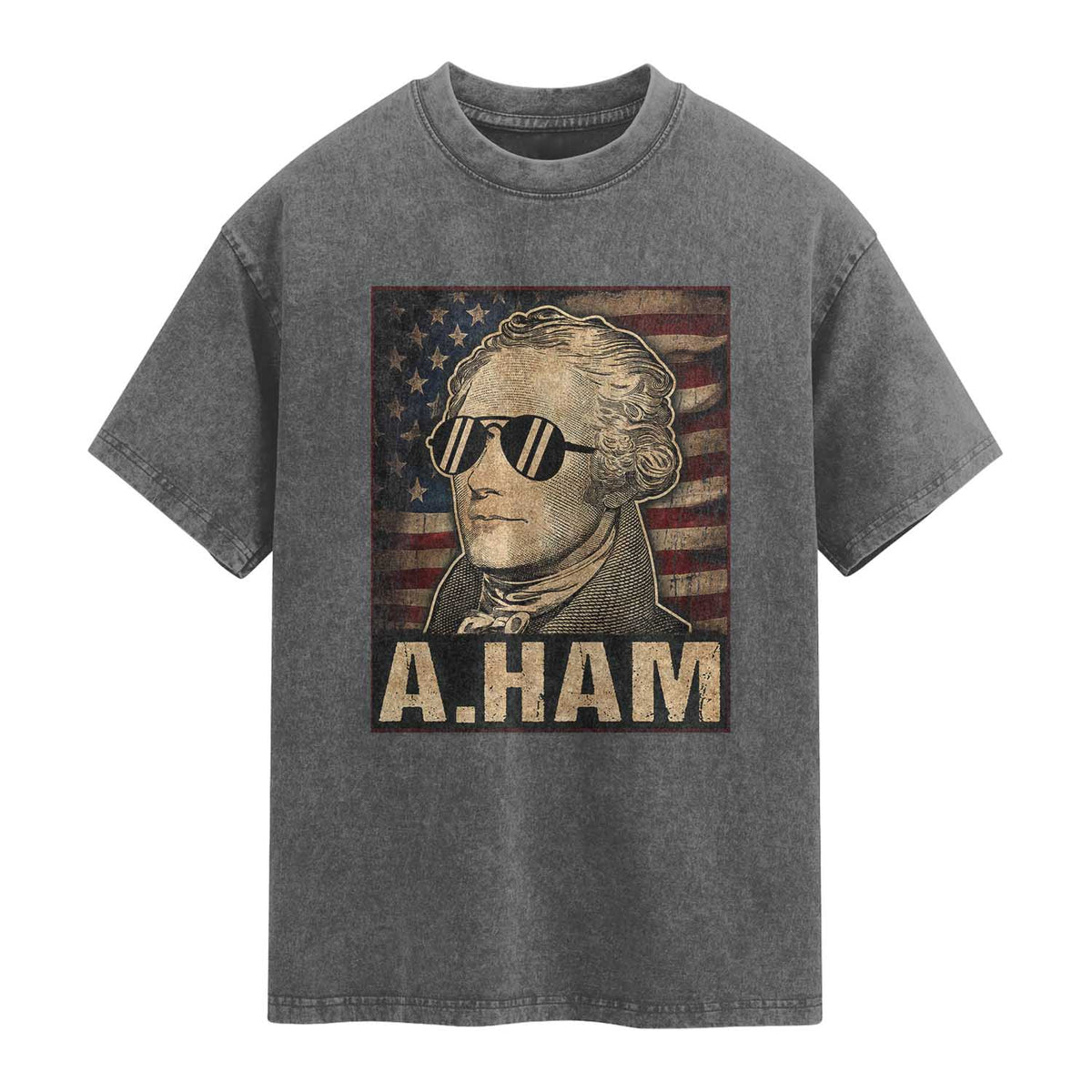 Alexander Hamilton Washed Cotton T-Shirt Vintage American Flag