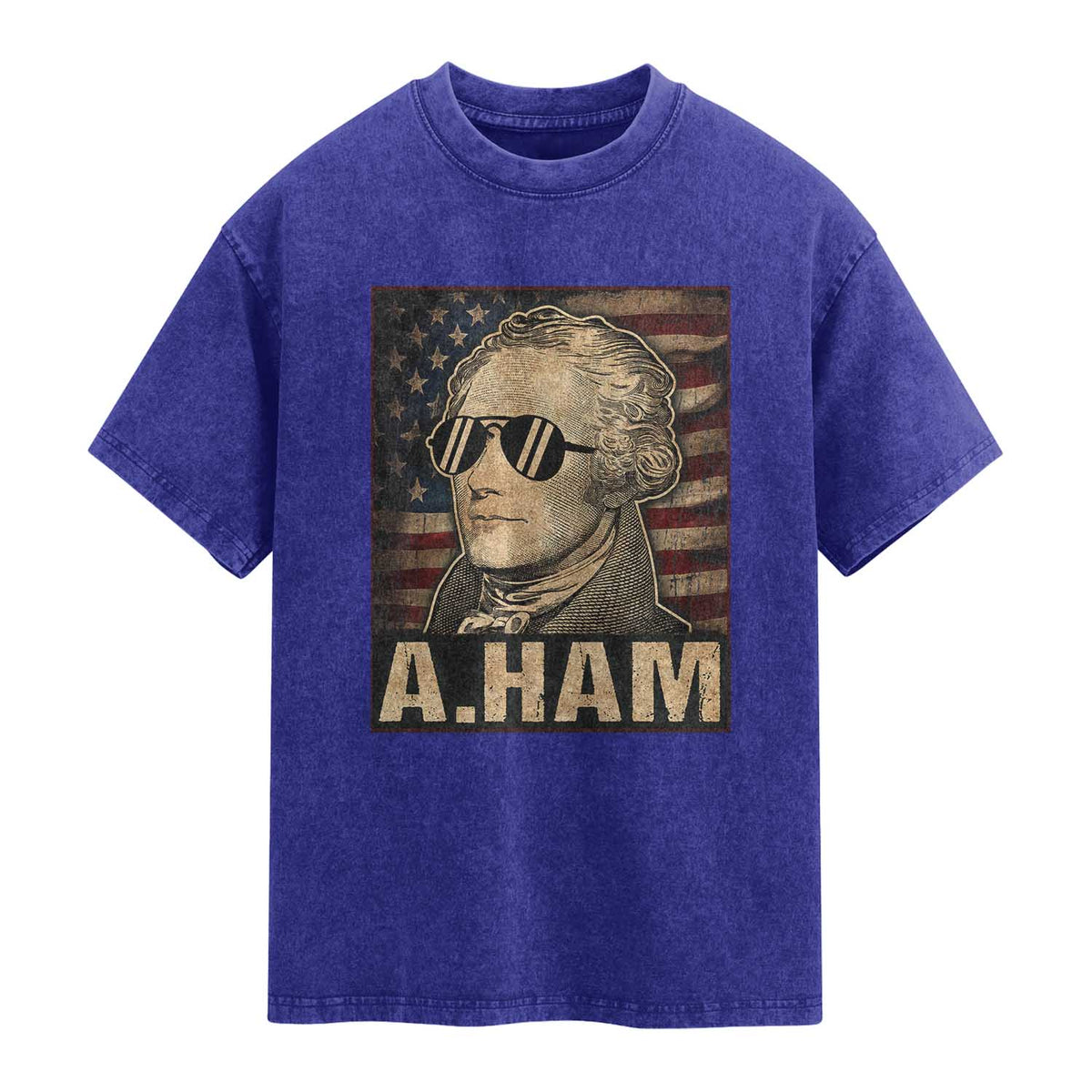 Alexander Hamilton Washed Cotton T-Shirt Vintage American Flag