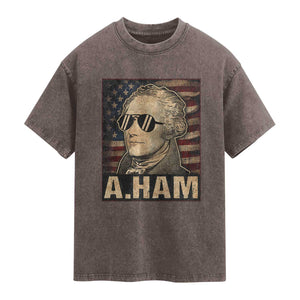 Alexander Hamilton Washed Cotton T-Shirt Vintage American Flag