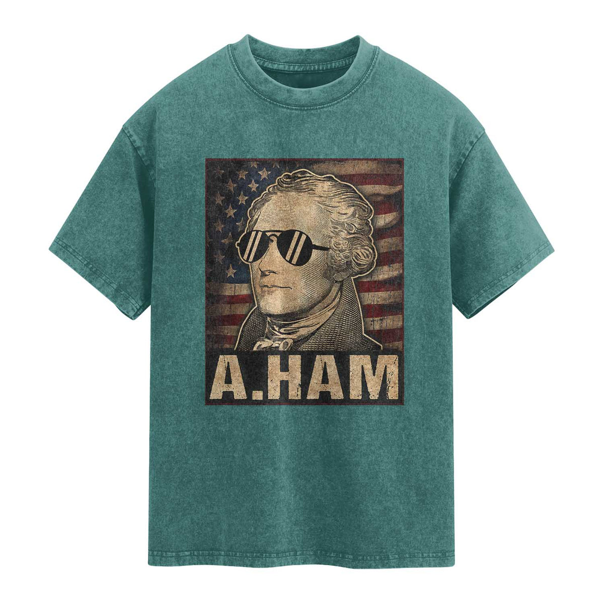 Alexander Hamilton Washed Cotton T-Shirt Vintage American Flag