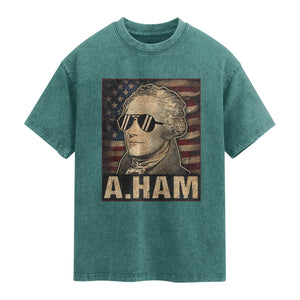 Alexander Hamilton Washed Cotton T-Shirt Vintage American Flag