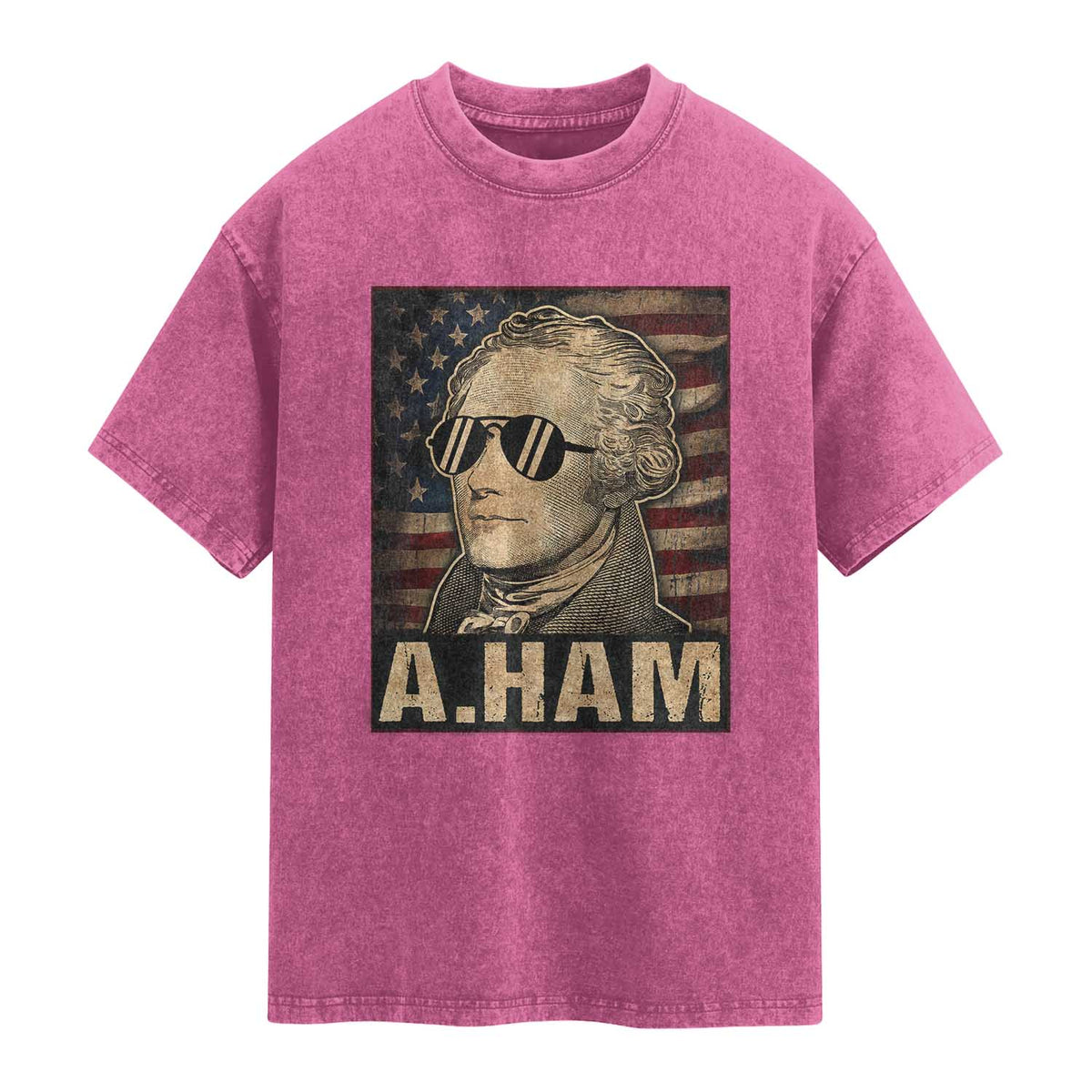 Alexander Hamilton Washed Cotton T-Shirt Vintage American Flag