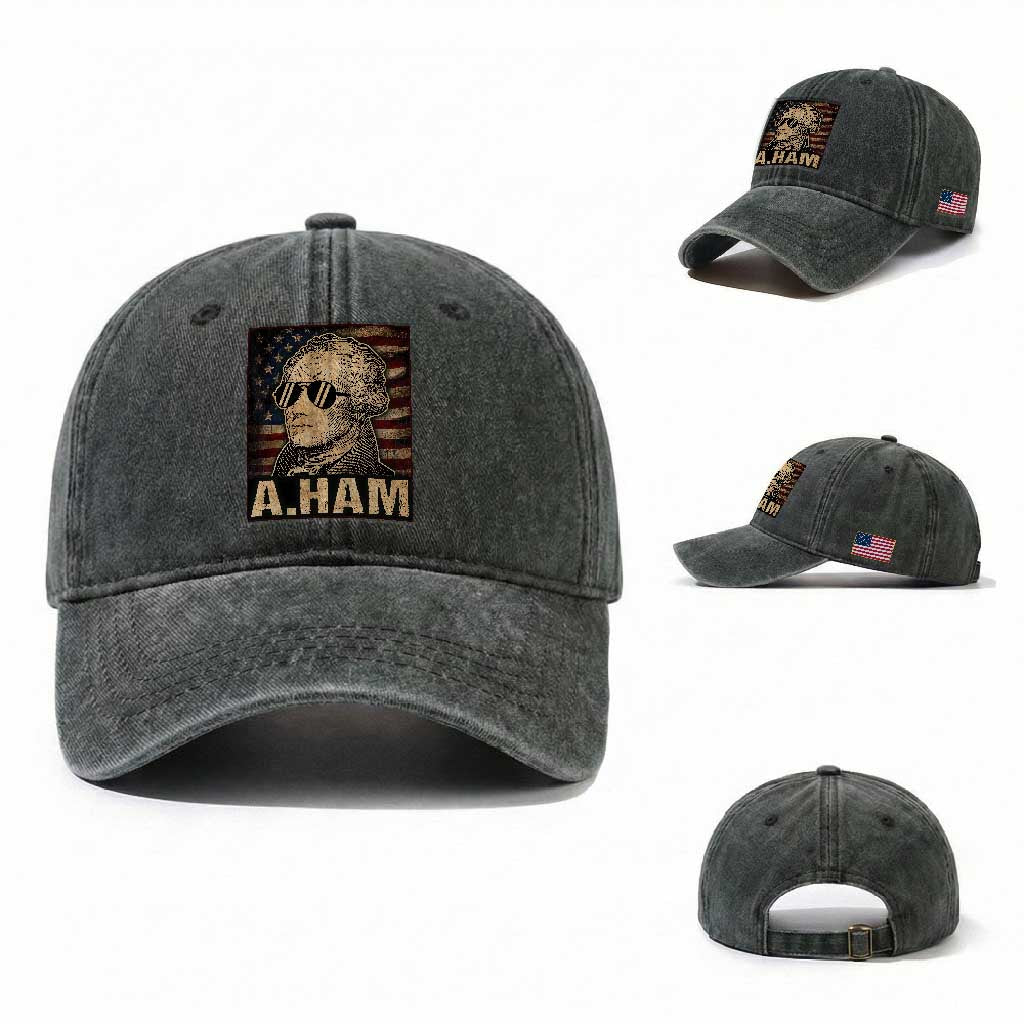 Alexander Hamilton Washed Cotton Baseball Cap Vintage American Flag TS10 Washed Cap Universal Fit Dark Green Print Your Wear
