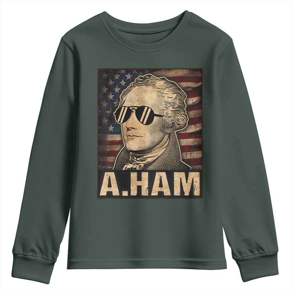 Alexander Hamilton Youth Sweatshirt Vintage American Flag TS10 Dark Forest Green Print Your Wear