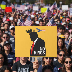 No Kings Protest Sign Funny Resist Meme TS10 Horizontal 18" × 24" Yellow Print Your Wear