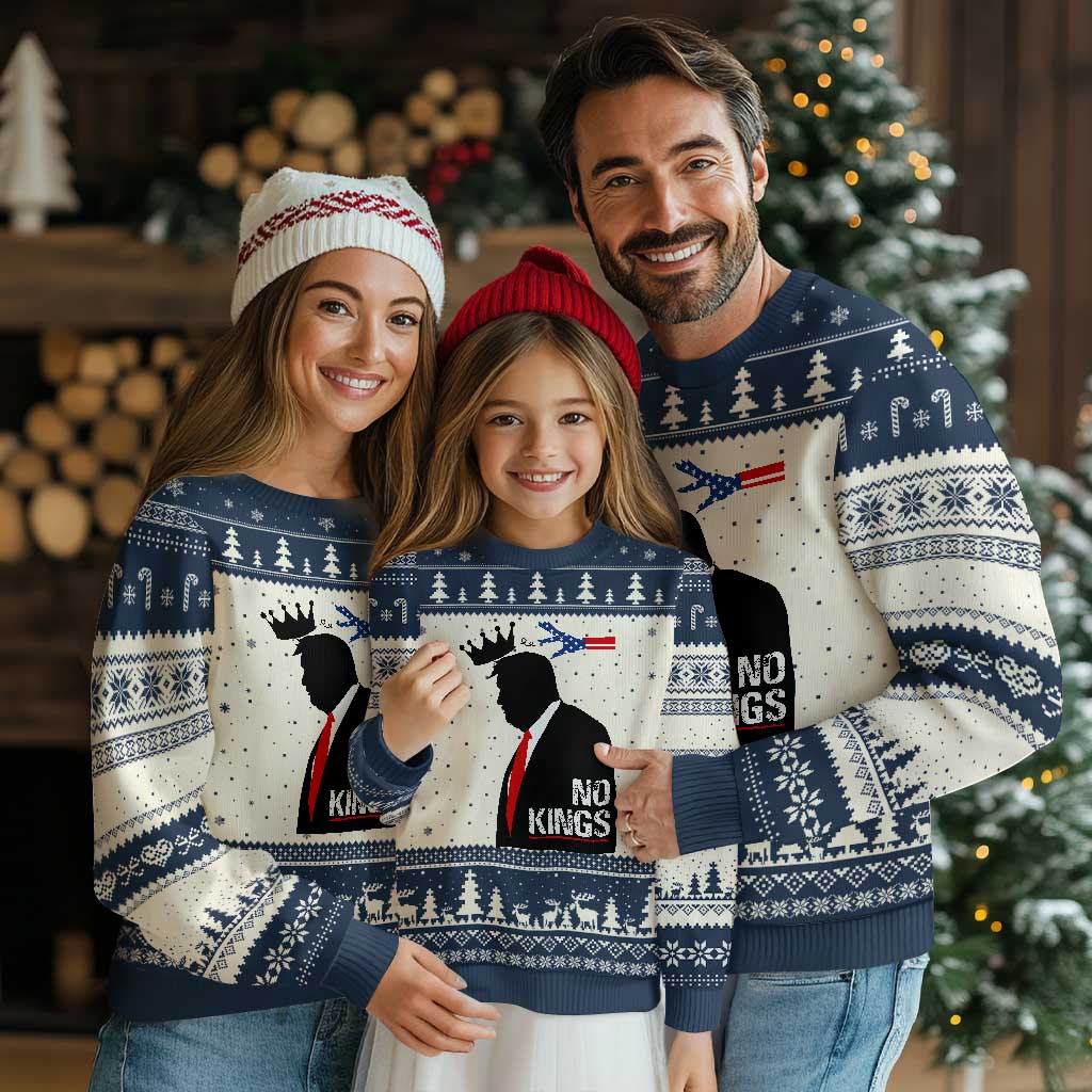 No Kings Ugly Christmas Sweater Funny Resist Meme TS10 Beige Navy Print Your Wear