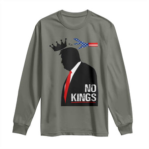 No Kings Long Sleeve Shirt Funny Resist Meme TS10 Military Green Print Your Wear