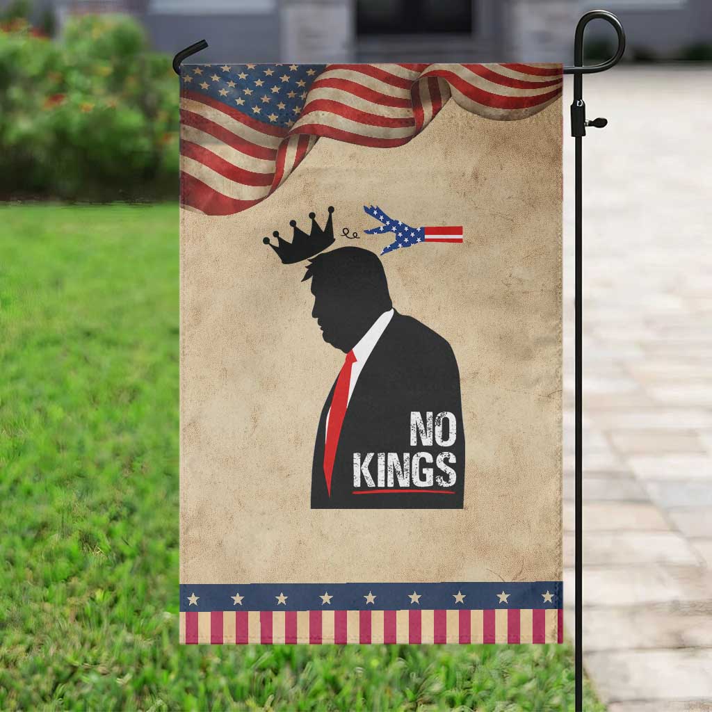 No Kings Garden Flag Funny Resist Meme TS10 Vintage Rustic Tan Navy Print Your Wear