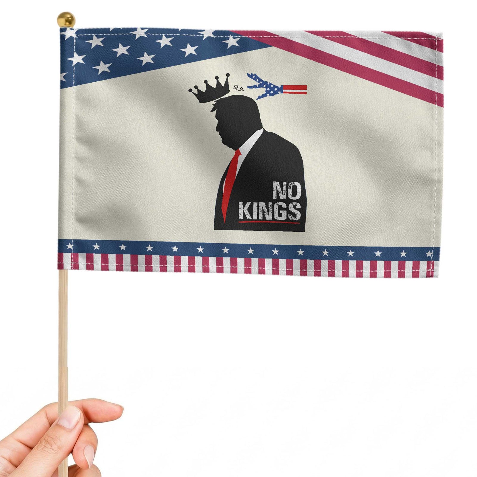 No Kings Patriotic Handheld Flag Funny Resist Meme TS10 Modern 8.2
