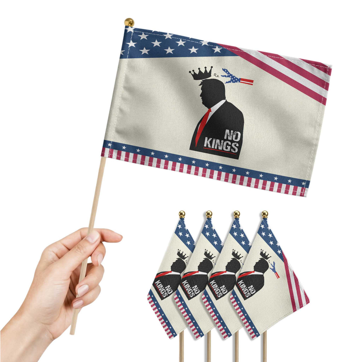 No Kings Patriotic Handheld Flag Funny Resist Meme TS10 Print Your Wear
