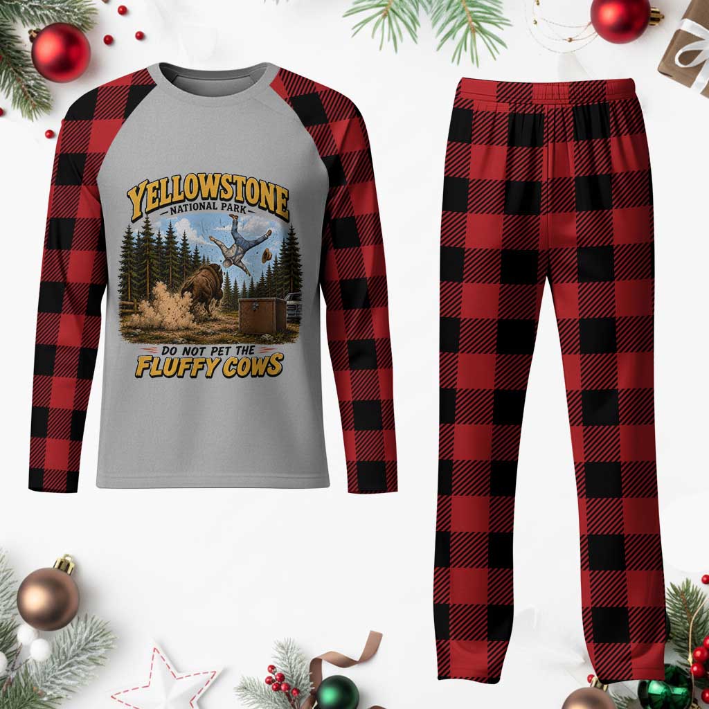 Yellowstone National Park Do Not Pet The Fluffy Cows Bison Plaid Pajama Set TS10 Buffalo Plaid Print Your Wear