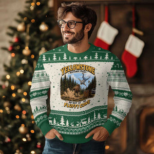 Yellowstone National Park Do Not Pet The Fluffy Cows Bison Ugly Christmas Sweater TS10 Beige Green Print Your Wear