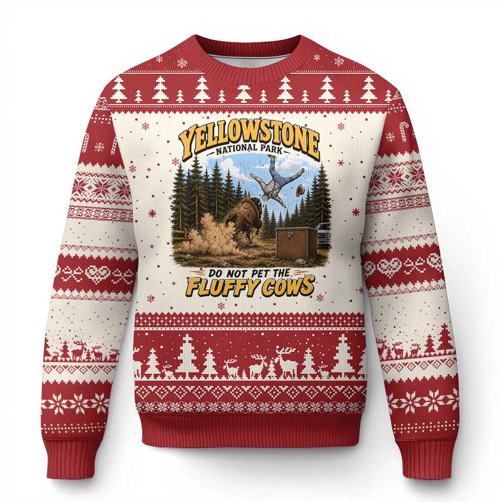 Yellowstone National Park Do Not Pet The Fluffy Cows Bison Ugly Christmas Sweater TS10 Beige Red Print Your Wear