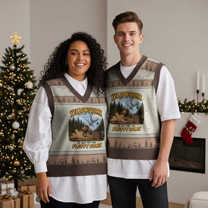 Yellowstone National Park Do Not Pet The Fluffy Cows Bison V-Neck Knit Sweater Vest TS10 Mocha Mousse Print Your Wear