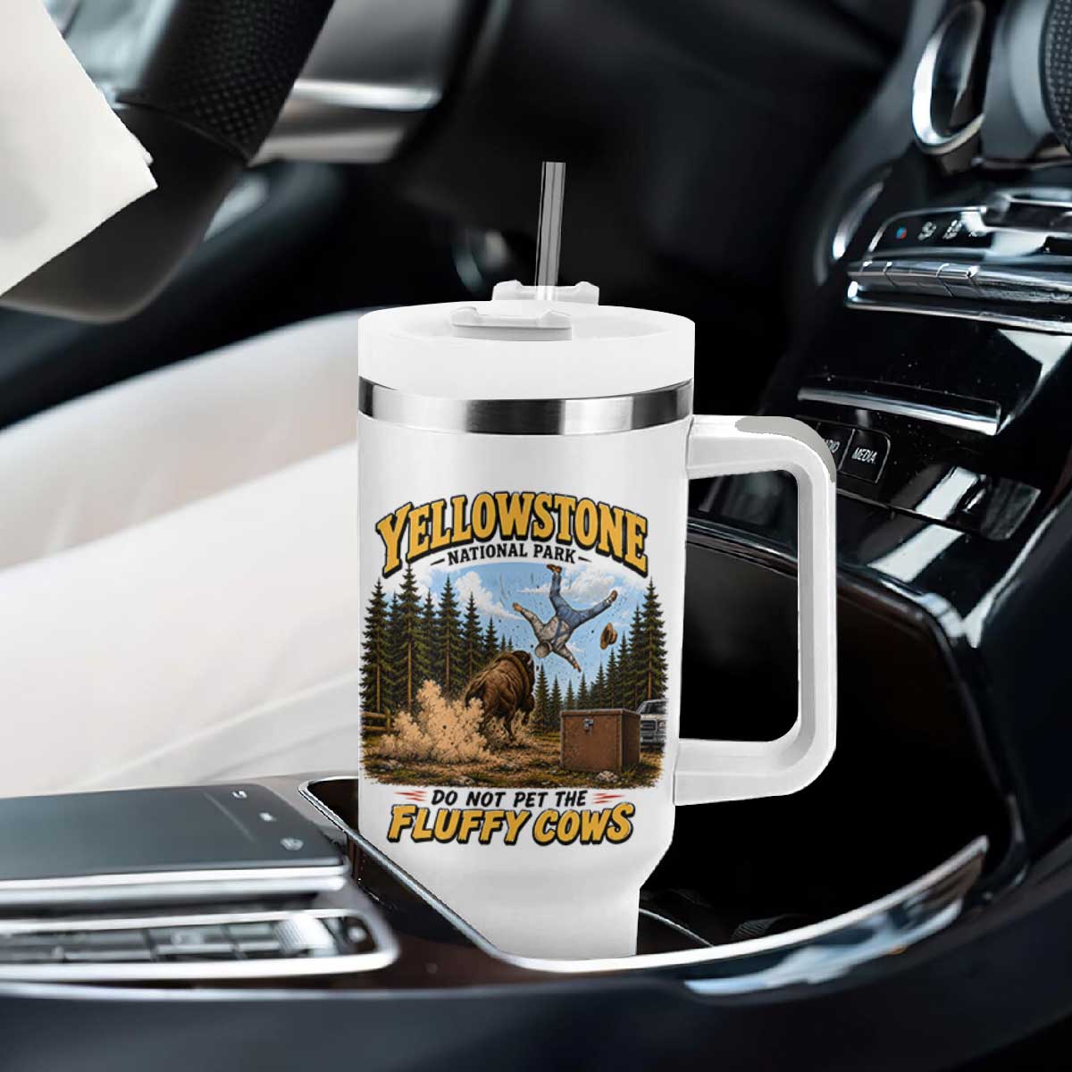 Yellowstone National Park Do Not Pet The Fluffy Cows Bison Tumbler With Handle TS10 Print Your Wear